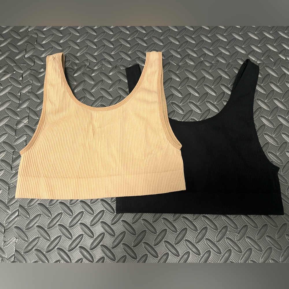 Sunday Best Ribbed Tan and Black Women's Crop Tops Pack of Two